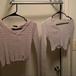2 distressed cropped sweaters